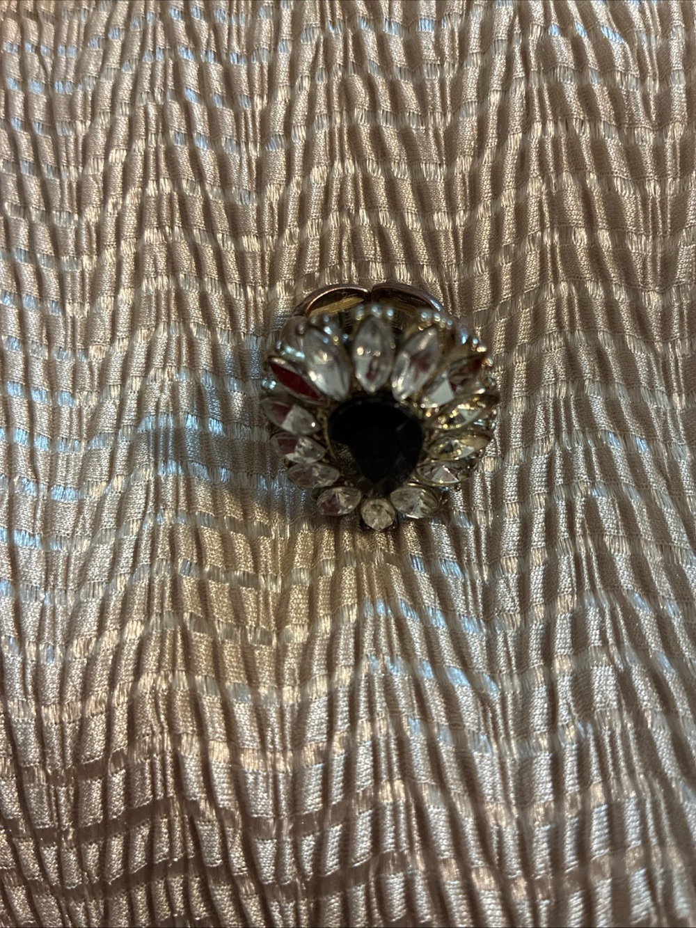 Heart-Shaped Black Crystal Ring with Clear Accent Stones